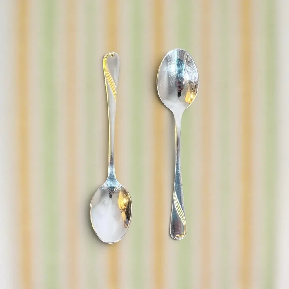 Solingen 18/10 Stainless Steel VTG Set of 2 Gold Swirl Teaspoon Spoon Flatware